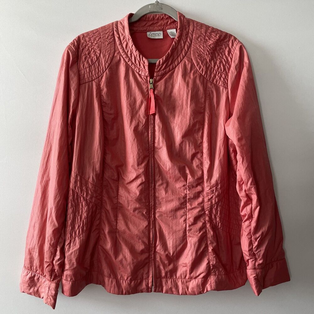Zenergy by Chico's Women's Zip Front Jacket Coral Pink Size 3, XL-(dmpv)